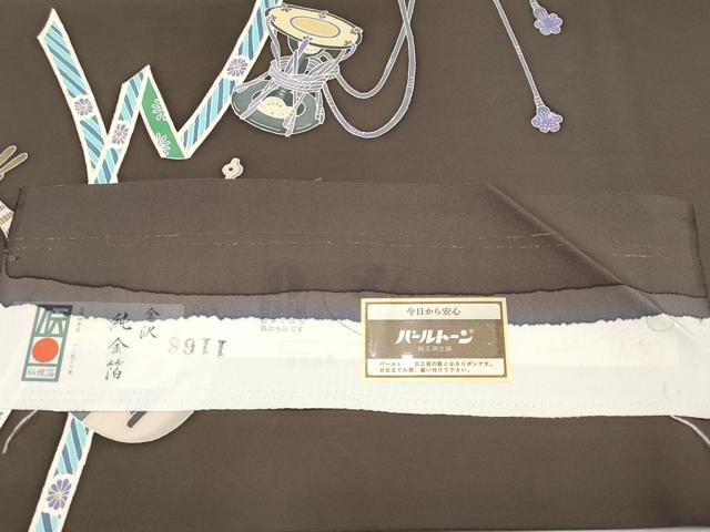 平和屋本店■極上　本加賀友禅作家　山下志泉　塩瀬　九寸名古屋帯　琵琶　金沢　純金箔　証紙付き　赤墨色地　逸品　CYAA2588s5