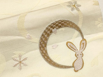 平和屋本店●極上 京都西陣・想屋謹製 両面 半幅帯 ワンポイント 刺繍 兎 花唐草文 金銀糸 逸品 CYAA2590s5