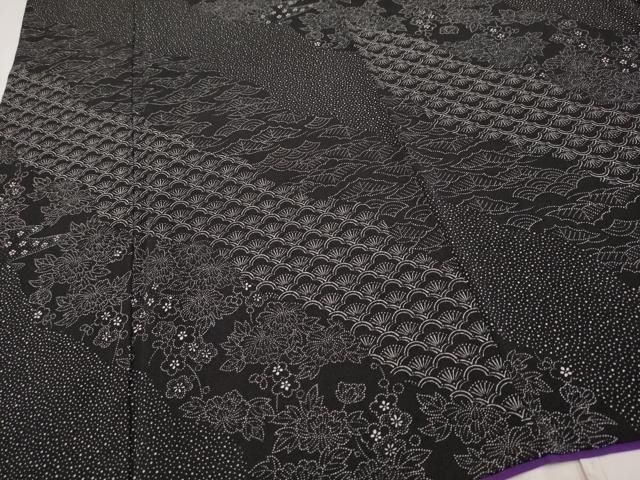 平和屋本店●極上 江戸小紋 斜線枝花文 黒地 鬼しぼ縮緬 逸品 CYAA2599s5