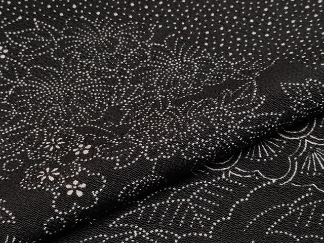 平和屋本店●極上 江戸小紋 斜線枝花文 黒地 鬼しぼ縮緬 逸品 CYAA2599s5
