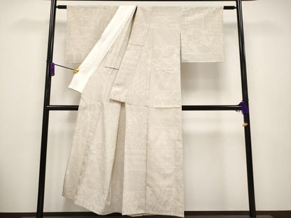 平和屋着物■極上　本塩沢　やまだ織　単衣　110亀甲　かすりつづり　百柄　曽根ノリ子作　肌色地　証紙付き　逸品　未使用　CYAA2621s5