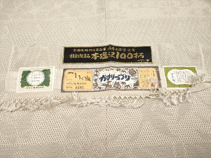 平和屋着物■極上　本塩沢　やまだ織　単衣　110亀甲　かすりつづり　百柄　曽根ノリ子作　肌色地　証紙付き　逸品　未使用　CYAA2621s5