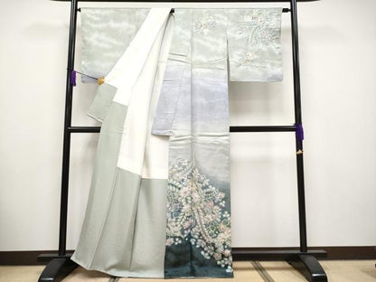 平和屋着物●極上 越後十日町の一流染匠 桐屋・翠山工房 訪問着 絞り 辻が花 暈し染め 銀通し地 逸品 未使用 CYAA2625s5