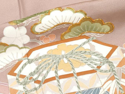 平和屋本店■極上　創業460年・千總　色留袖　駒刺繍　貝桶桧扇吉祥文　金彩　薄柿色地　小田急百貨店扱い　逸品　CYAA2627s5