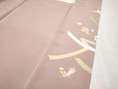 平和屋本店■極上　創業460年・千總　色留袖　駒刺繍　貝桶桧扇吉祥文　金彩　薄柿色地　小田急百貨店扱い　逸品　CYAA2627s5
