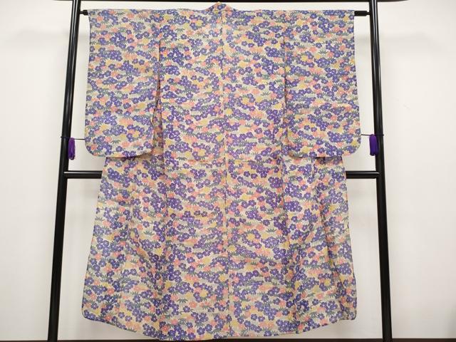 平和屋着物▽極上　小紋　単衣　紬地　花尽し　浅黄色地　逸品　CYAA2650s5