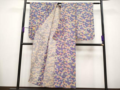 平和屋着物▽極上　小紋　単衣　紬地　花尽し　浅黄色地　逸品　CYAA2650s5