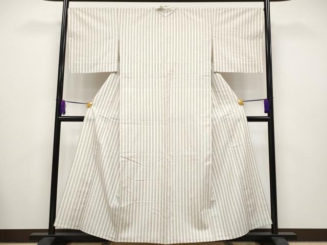 平和屋着物▽極上 紬 単衣 間道 練色地 逸品 未使用 CYAA2660s5