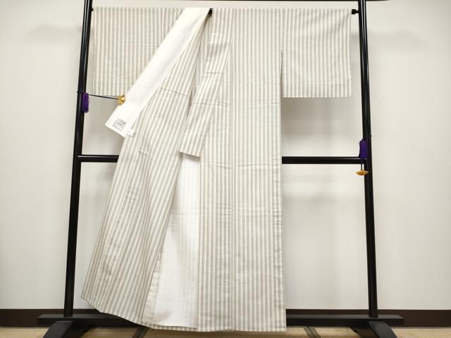 平和屋着物▽極上 紬 単衣 間道 練色地 逸品 未使用 CYAA2660s5