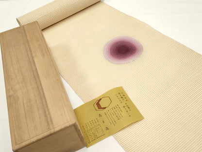 平和屋本店＊極上 夏物 銀座 志ま亀 名古屋帯 帯反物 絽綴れ 総刺繍 丸文 丁子色 証紙・木箱付き 逸品 未使用 CYAA2671s5