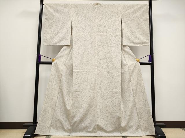 平和屋本店■極上　白鷹お召　草花文　練色地　逸品　未使用　CYAA2710s5