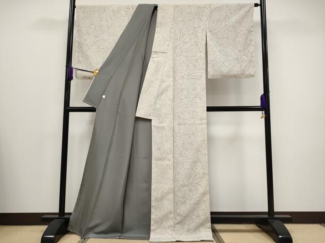 平和屋本店■極上　白鷹お召　草花文　練色地　逸品　未使用　CYAA2710s5