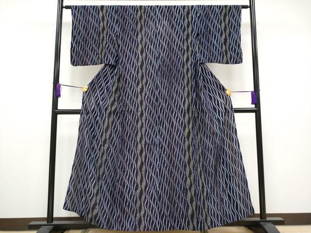 平和屋着物∴極上 夏物 浴衣 有松鳴海絞り よろけ縞 綿 逸品 CYAA2738s5