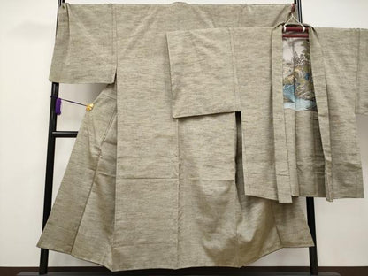 平和屋着物●極上 男性 紬 アンサンブル キングサイズ 色無地 利休色 逸品 未使用 CYAA2767s5