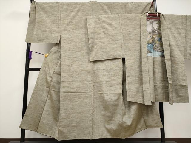 平和屋着物●極上 男性 紬 アンサンブル キングサイズ 色無地 利休色 逸品 未使用 CYAA2767s5