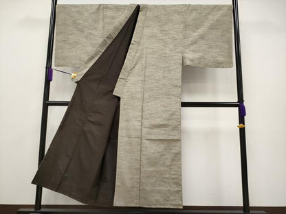 平和屋着物●極上 男性 紬 アンサンブル キングサイズ 色無地 利休色 逸品 未使用 CYAA2767s5