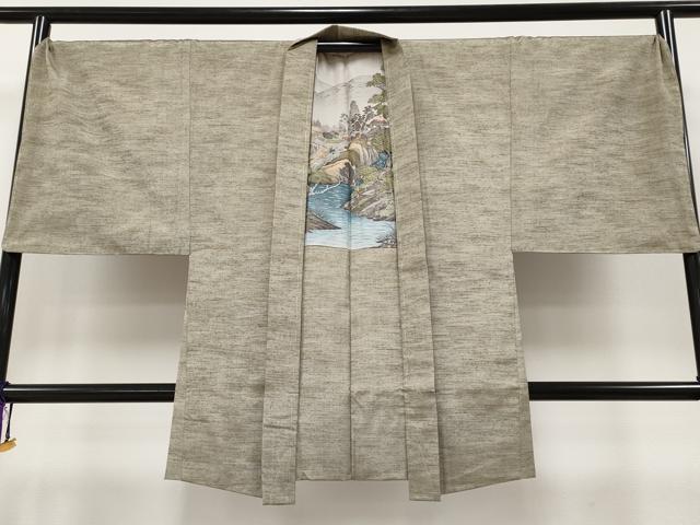 平和屋着物●極上 男性 紬 アンサンブル キングサイズ 色無地 利休色 逸品 未使用 CYAA2767s5