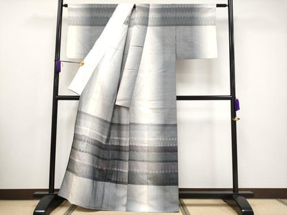 平和屋着物▽極上 訪問着 単衣 花織 紬地 横段文 逸品 CYAA2774s5