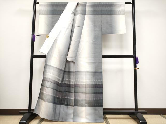 平和屋着物▽極上 訪問着 単衣 花織 紬地 横段文 逸品 CYAA2774s5