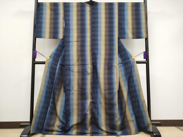 平和屋着物■極上　紬　藍　花織　逸品　CYAA2779s5