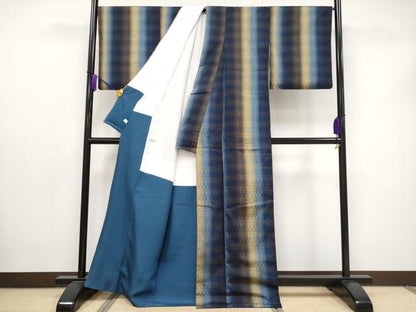 平和屋着物■極上　紬　藍　花織　逸品　CYAA2779s5