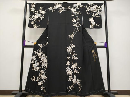 平和屋本店■極上　螺鈿工芸作家　佐野正喜　訪問着　小人　枝花文　黒地　金彩　逸品　未使用　CYAA2785s5