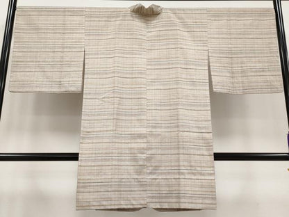 平和屋着物■極上　伝統工芸品　伊那紬　手織り　草木染　道中着　単衣　ロング丈　格子柄　枯野色地　証紙・反端付き　逸品　CYAA2794s5