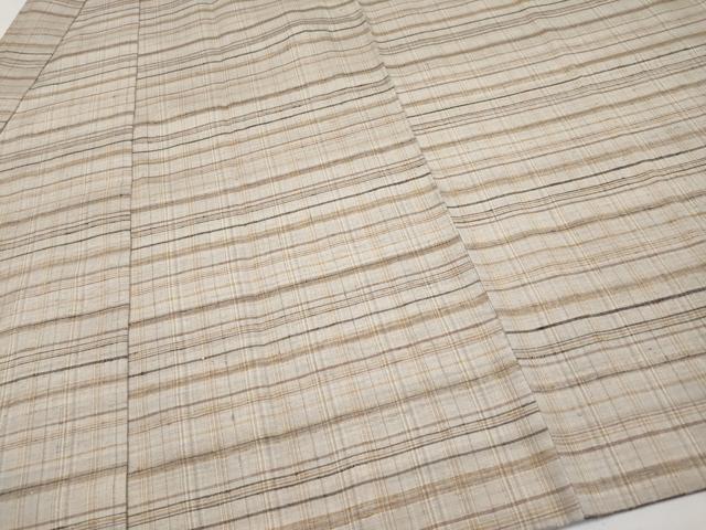 平和屋着物■極上　伝統工芸品　伊那紬　手織り　草木染　道中着　単衣　ロング丈　格子柄　枯野色地　証紙・反端付き　逸品　CYAA2794s5
