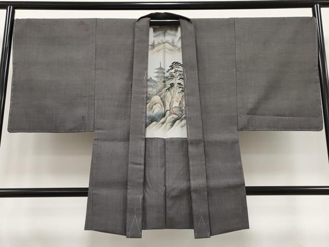 平和屋本店■極上　男性　本場結城紬　重要無形文化財　アンサンブル　色無地　黒橡色地　証紙付き　逸品　未使用　CYAA2797s5