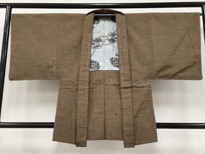 平和屋着物■極上　男性　髭紬　アンサンブル　色無地　黄枯茶色　逸品　未使用　CYAA2800s5