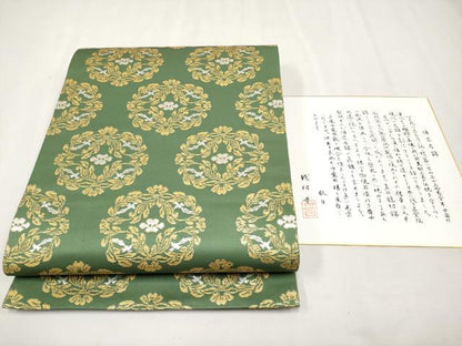 平和屋着物●極上　龍村晋謹製　全通柄袋帯　天平花葉丸文錦　金銀糸　色紙付き　逸品　未使用　CYAA2811s5