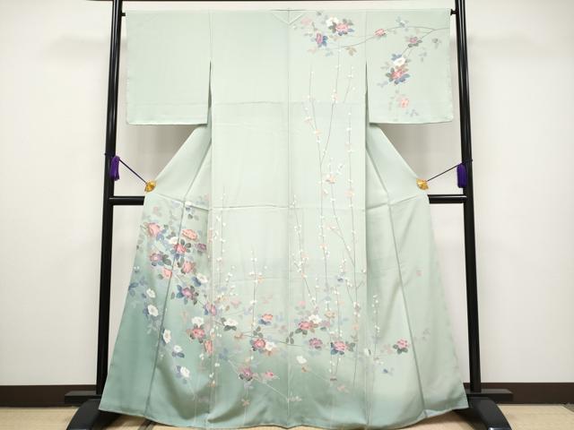 平和屋着物●極上 訪問着 友禅 作家物 枝椿 暈し染め 柳鼠色地 逸品 未使用 CYAA2837s5
