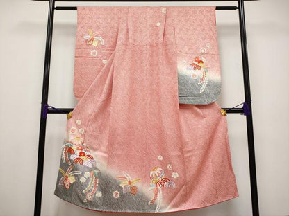 平和屋着物∵極上 女の子 十三参り 子供 祝着 駒刺繍 絞り 吉祥鞠花文 暈し染め 金彩 やまと誂製 逸品 CYAA2842s5