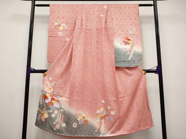 平和屋着物∵極上 女の子 十三参り 子供 祝着 駒刺繍 絞り 吉祥鞠花文 暈し染め 金彩 やまと誂製 逸品 CYAA2842s5