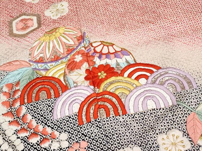平和屋着物∵極上 女の子 十三参り 子供 祝着 駒刺繍 絞り 吉祥鞠花文 暈し染め 金彩 やまと誂製 逸品 CYAA2842s5