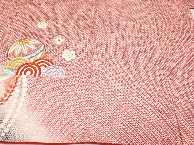 平和屋着物∵極上 女の子 十三参り 子供 祝着 駒刺繍 絞り 吉祥鞠花文 暈し染め 金彩 やまと誂製 逸品 CYAA2842s5