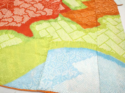 平和屋着物■極上　女の子　十三参り　子供　祝着　総絞り　吉祥草花文　逸品　CYAA2845s5