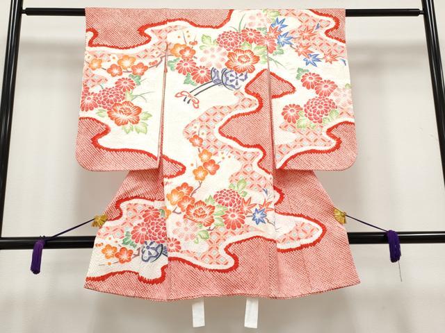 平和屋着物■極上　七五三　女の子　3歳　祝着　総絞り　七宝花車文　逸品　CYAA2849s5