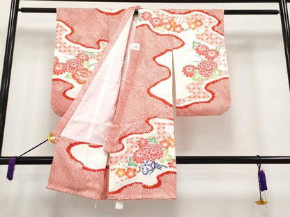 平和屋着物■極上　七五三　女の子　3歳　祝着　総絞り　七宝花車文　逸品　CYAA2849s5