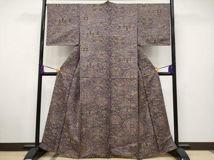 平和屋着物■極上　前田仁仙　仁仙更紗　お召　向かい鳥花唐草文　さが美扱い　逸品　未使用　CYAA2851s5