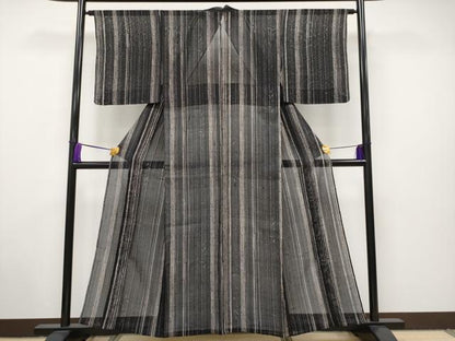 平和屋着物＊極上 夏物 絹芭蕉 枝葉文 黒地 逸品 CYAA2860s5