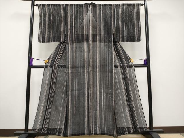 平和屋着物＊極上 夏物 絹芭蕉 枝葉文 黒地 逸品 CYAA2860s5