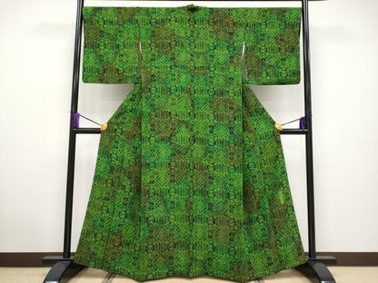 平和屋本店■極上　前田仁仙　仁仙更紗　小紋　動物花唐草文　黒地　逸品　CYAA2869s5