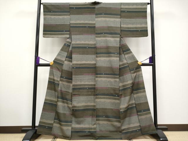 平和屋本店■極上　Maru　Factory　丸山正　紬　胴抜き仕立て　横段文　逸品　CYAA2871s5
