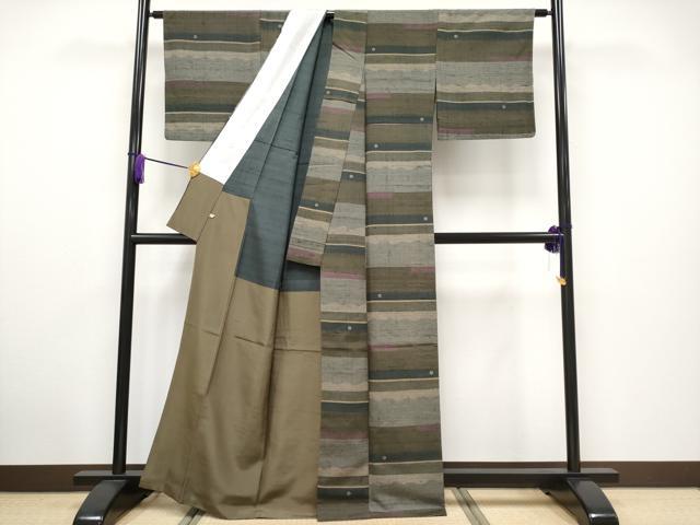 平和屋本店■極上　Maru　Factory　丸山正　紬　胴抜き仕立て　横段文　逸品　CYAA2871s5