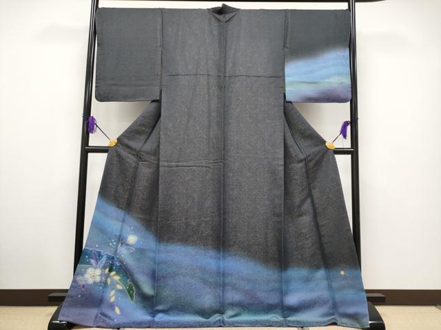 平和屋本店■極上　久保田一竹　幻の辻が花　訪問着　絞り　暈し染め　金銀通し地　紫黒色地　逸品　CYAA2874s5