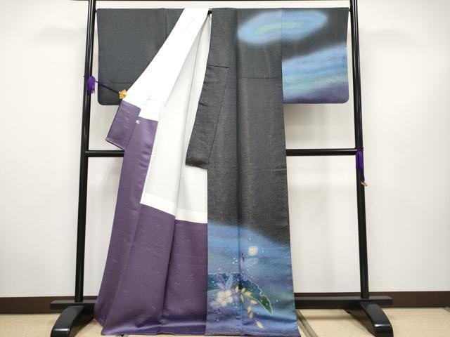 平和屋本店■極上　久保田一竹　幻の辻が花　訪問着　絞り　暈し染め　金銀通し地　紫黒色地　逸品　CYAA2874s5