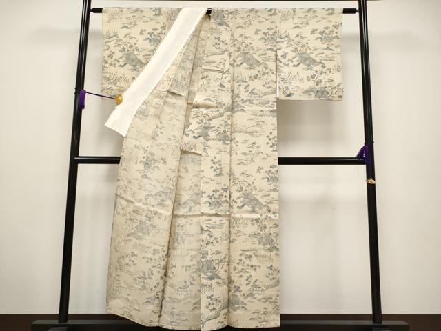 平和屋着物＊極上 夏物 染織の名門 しょうざん 生紬 訪問着 風景文 薄香色地 逸品 CYAA2877s5
