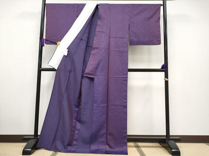 平和屋着物▽極上 BANKANわものや お召 単衣 華憐 似せ紫色地 反端付き 逸品 CYAA2882s5