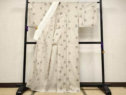 平和屋本店＊極上 夏物 石川県指定無形文化財 夏牛首紬 白山工房 手織り 鬼灯 ほおずき 白茶色地 証紙付き 逸品 CYAA2885s5